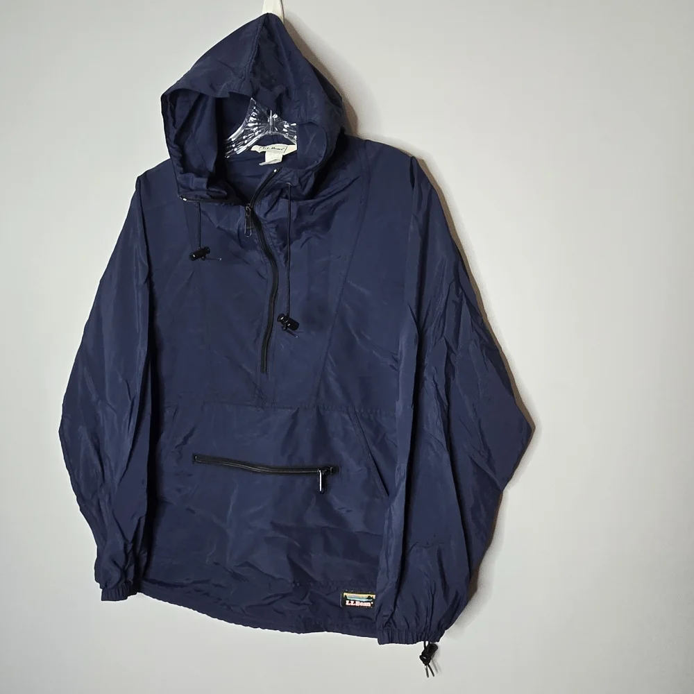 Vintage LL Bean Anorak Pullover Hooded Blue Jacket Rain Coat Windbreaker SMALL - Picture 3 of 9